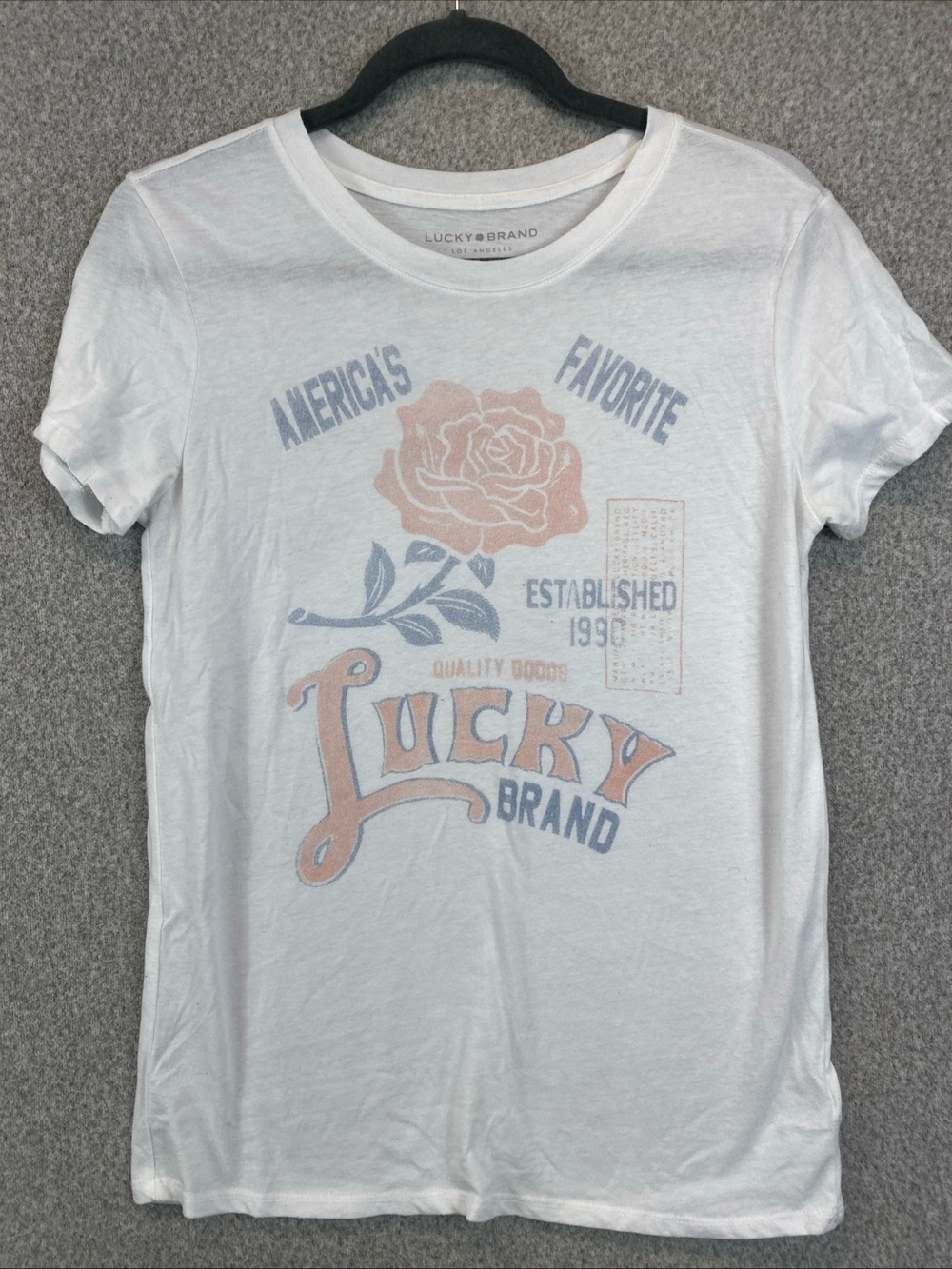 Lucky Brand Lightweight Graphic Tee Faded Print Size S Roses Retro Western